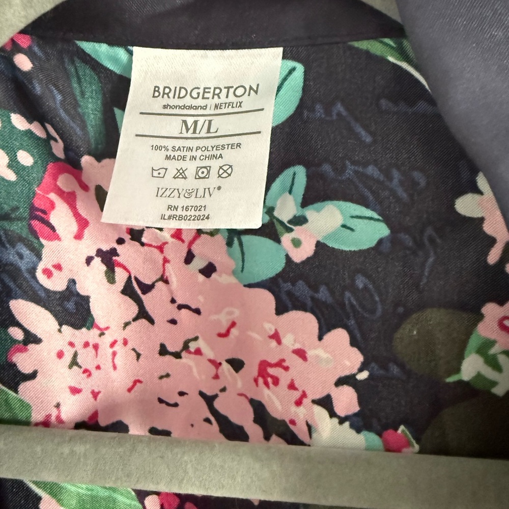 Bridgerton Floral Satin Robe with Belt - Picture 2 of 3